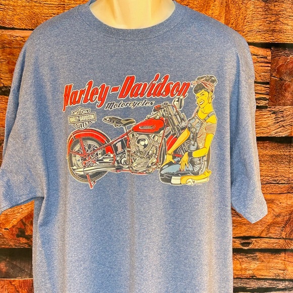Harley-Davidson Other - Harley-Davidson Blue Tee with Red Motorcycle Graphic